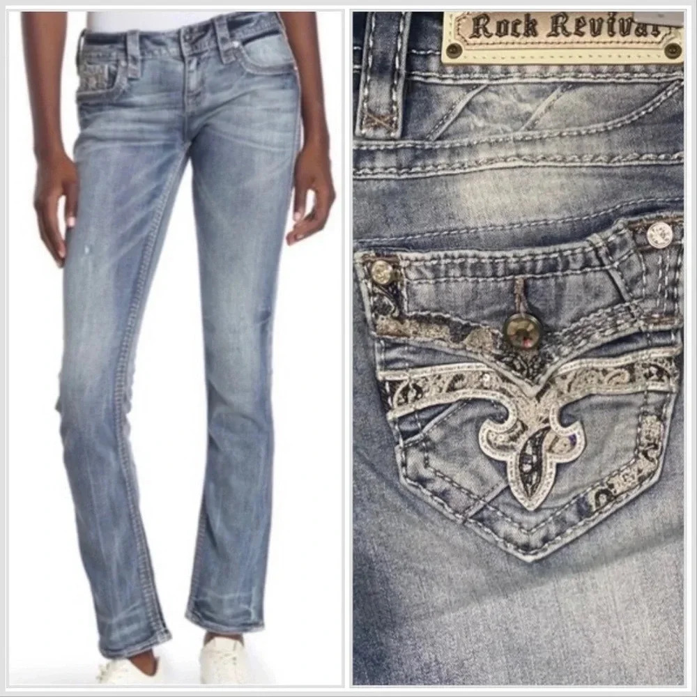 ROCK REVIVAL NWT Barbila Straight Embellished Jeans - Picture 2 of 16
